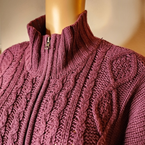 Roots lambswool-blend knit sweater zip cardigan. Pockets. 3/4 sleeve. XS. - Picture 9 of 16